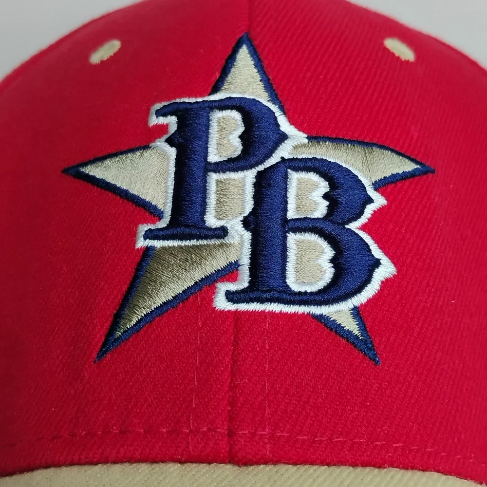 Vintage Zephyr PB PlayBall USA Red Tan Baseball Sports Cap Fitted Stretchfit